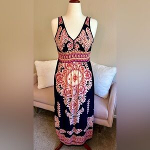 Angie Boho Midi Dress Sleeveless Black Colorful Print Women’s Sz L Whimsy India